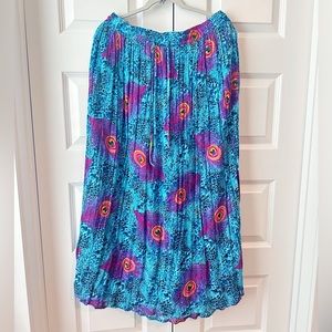 Vintage Peacock printed maxi crepe skirt